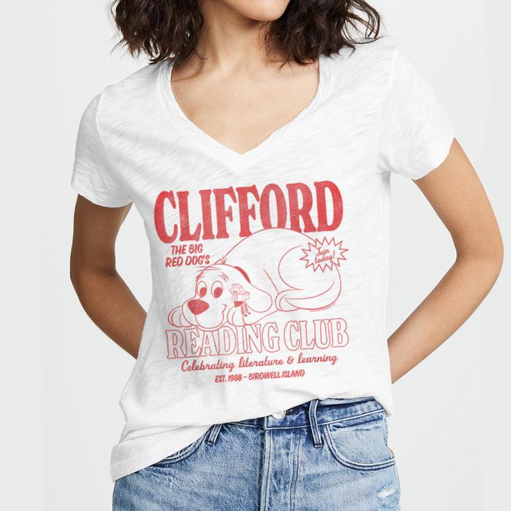 Clifford The Big Red Dog Reading Club Est 1988 Kids Books Women's Jersey Short Sleeve Deep V-Neck Tshirt Clifford The Big Red Dog Reading Club Est 1988 Kids Books Women's Jersey Short Sleeve Deep V-Neck Tshirt