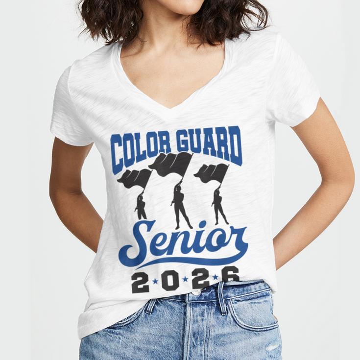 Color Guard Senior 2026 Flags Marching Band Graduation Grad Women's Jersey Short Sleeve Deep V-Neck Tshirt