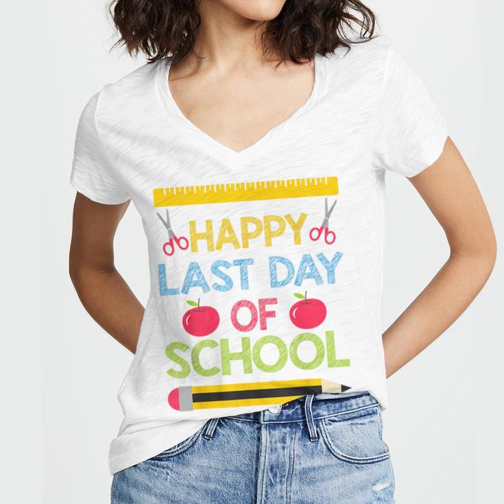 Cool Stylish Happy Last Day Of School Shirt Graduation Women's Jersey Short Sleeve Deep V-Neck Tshirt