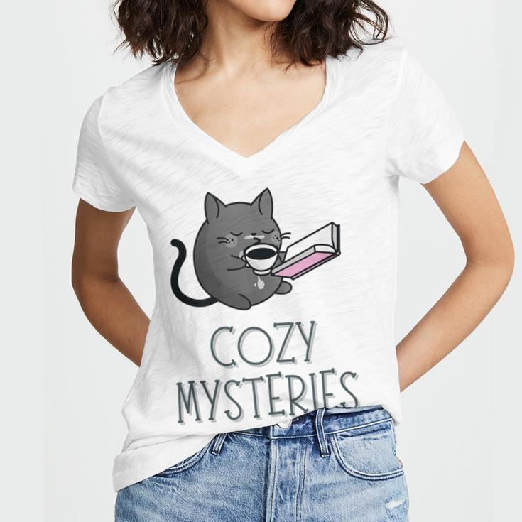 Cozy Mysteries Coffee And Novel For Book Lovers Women's Jersey Short Sleeve Deep V-Neck Tshirt Cozy Mysteries Coffee And Novel For Book Lovers Women's Jersey Short Sleeve Deep V-Neck Tshirt