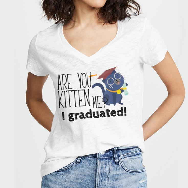 Cute Graduation Cat Masters High School T-Shirt For Men Women Kids Women's Jersey Short Sleeve Deep V-Neck Tshirt