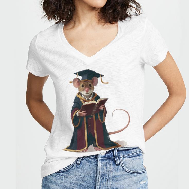 Cute Mouse Reading Book Graduation Women's Jersey Short Sleeve Deep V-Neck Tshirt Cute Mouse Reading Book Graduation Women's Jersey Short Sleeve Deep V-Neck Tshirt