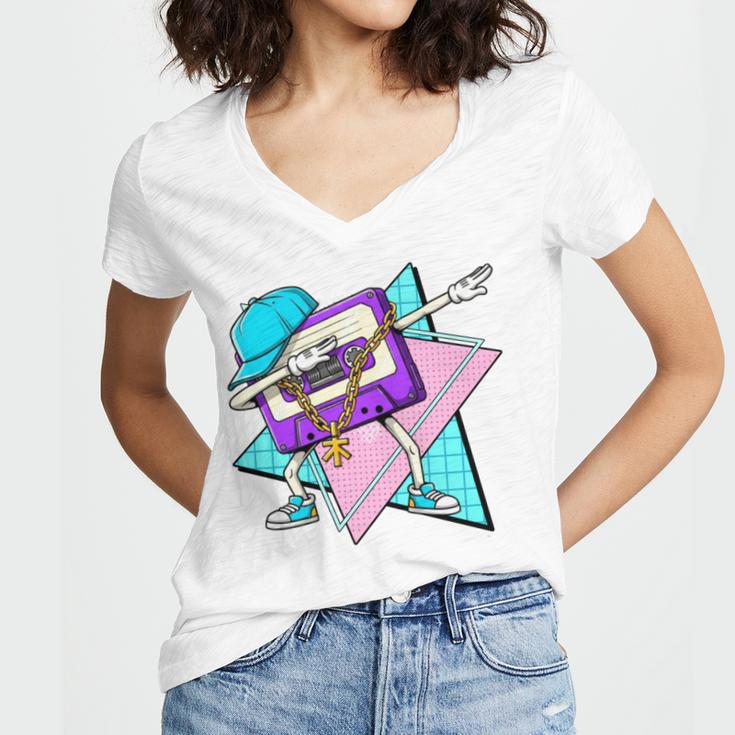 Dabbing Cassette Tape 70s 80s 80s Outfit Nostalgia Women's Jersey Short Sleeve Deep V-Neck Tshirt Dabbing Cassette Tape 70s 80s 80s Outfit Nostalgia Women's Jersey Short Sleeve Deep V-Neck Tshirt