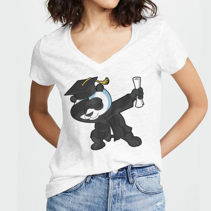 Dabbing Panda Bear Graduation Senior 2019 Shirt Women's Jersey Short Sleeve Deep V-Neck Tshirt