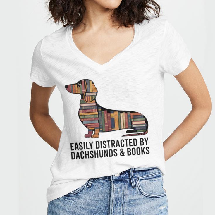 Dachshund Dog Dachshund Decor Books Nerds Dachshund Women's Jersey Short Sleeve Deep V-Neck Tshirt