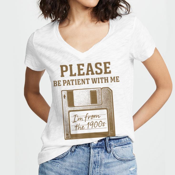 Dad Joke I'm From The 1900s Old Floppy Disk Programmer Women's Jersey Short Sleeve Deep V-Neck Tshirt
