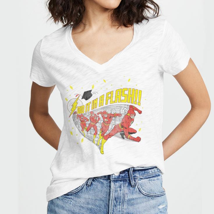 DC Comics The Flash Graduation Did It In A Flash Women's Jersey Short Sleeve Deep V-Neck Tshirt