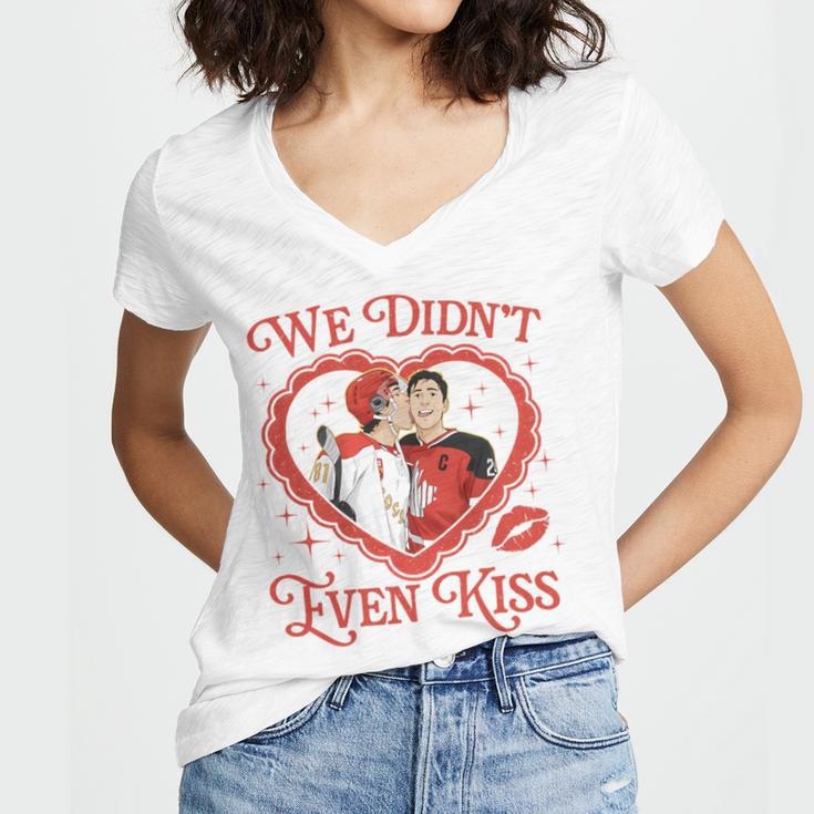 We Didn't Even Kiss Hockey Romance Book Women's Jersey Short Sleeve Deep V-Neck Tshirt