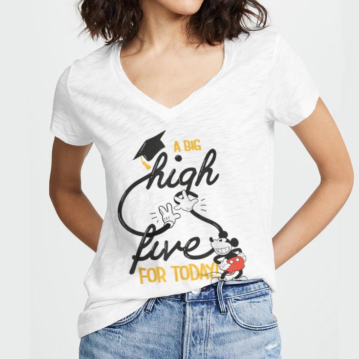 Disney Mickey Mouse A Big High Five For Today Graduation Women's Jersey Short Sleeve Deep V-Neck Tshirt