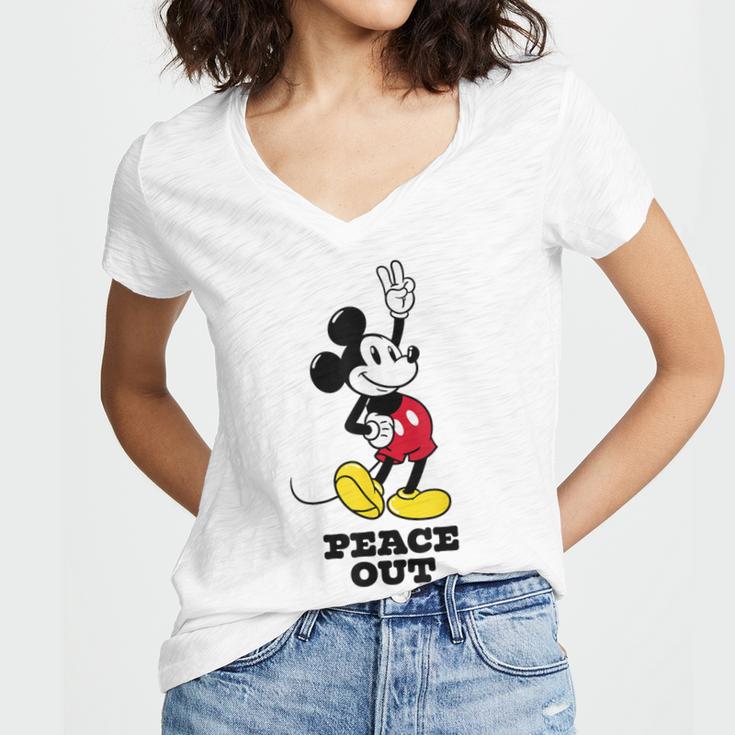 Disney Mickey Mouse Peace Out Totally Retro Graduation Women's Jersey Short Sleeve Deep V-Neck Tshirt
