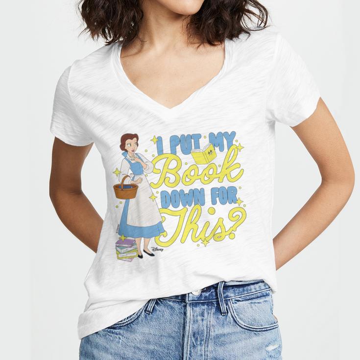 Disney Princess Belle I Put My Book Down For This Women's Jersey Short Sleeve Deep V-Neck Tshirt