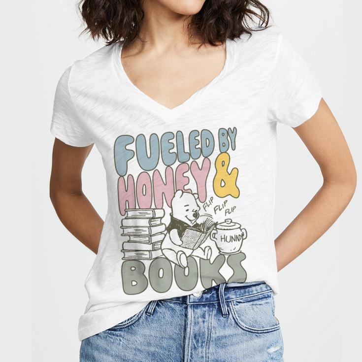 Disney Winnie The Pooh Fueled By Honey & Books Sketch Women's Jersey Short Sleeve Deep V-Neck Tshirt