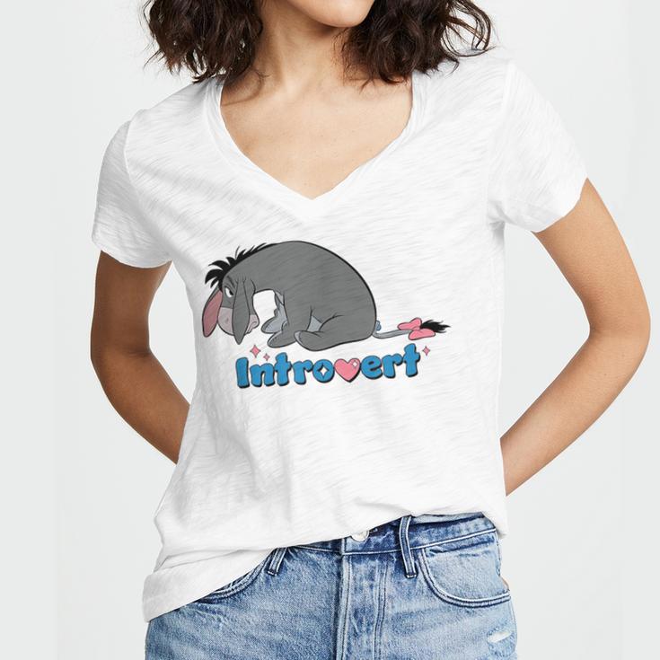 Disney Winnie The Pooh Introvert Eeyore Logo Women's Jersey Short Sleeve Deep V-Neck Tshirt