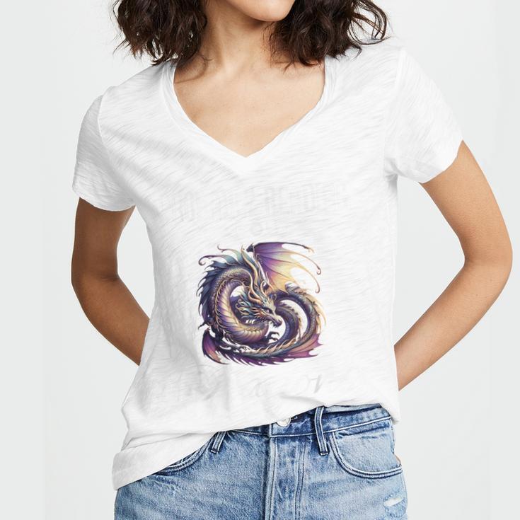 Dragon Fantasy Book Lover And Apparel Probably Reading About Dragons Women's Jersey Short Sleeve Deep V-Neck Tshirt