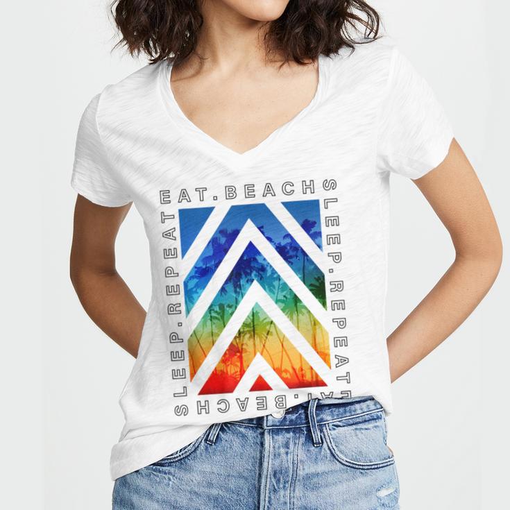 Eat Beach Sleep Repeat Summer Vacation Graduation Tees Men Women Kids Women's Jersey Short Sleeve Deep V-Neck Tshirt