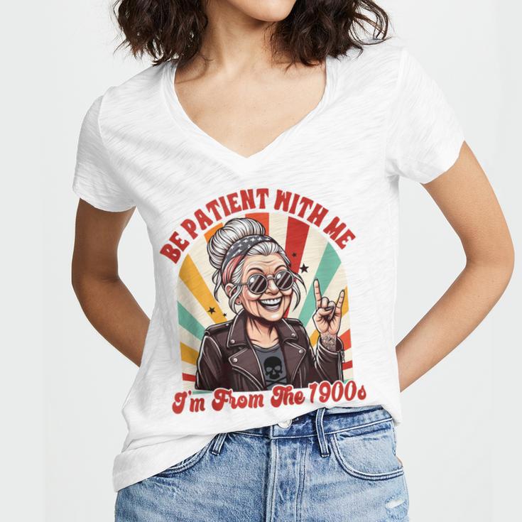 Elder Emo Grandma Nana Be Patient With Me I'm From The 1900s Women's Jersey Short Sleeve Deep V-Neck Tshirt Elder Emo Grandma Nana Be Patient With Me I'm From The 1900s Women's Jersey Short Sleeve Deep V-Neck Tshirt