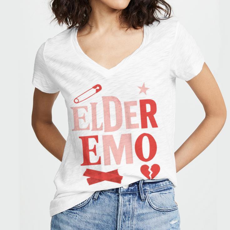Elder Emo Retro Punk Typography Nostalgia Women's Jersey Short Sleeve Deep V-Neck Tshirt