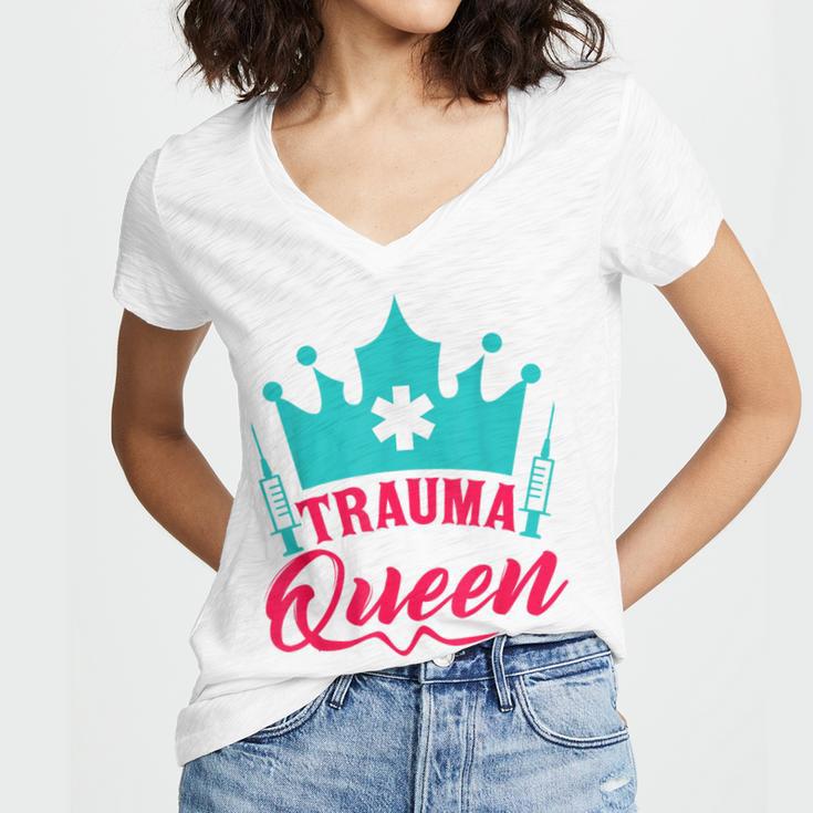EMT Trauma Queen Paramedic Student T-Shirt Graduation Women's Jersey Short Sleeve Deep V-Neck Tshirt
