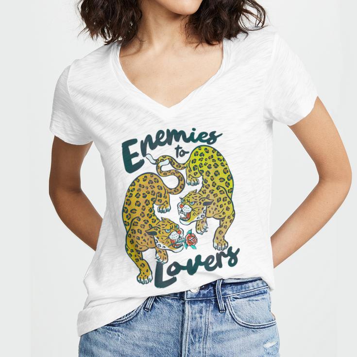 Enemies To Lovers Jaguar Tee Romance Book Plot Device Trope Women's Jersey Short Sleeve Deep V-Neck Tshirt