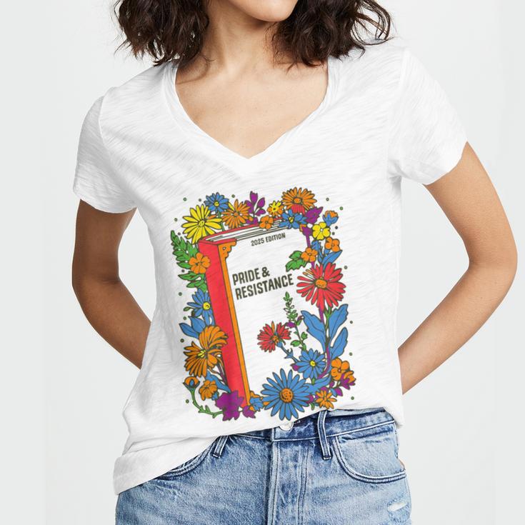 Equal Rights Book Flower Resist Feminist LGBTQ Floral Women's Jersey Short Sleeve Deep V-Neck Tshirt