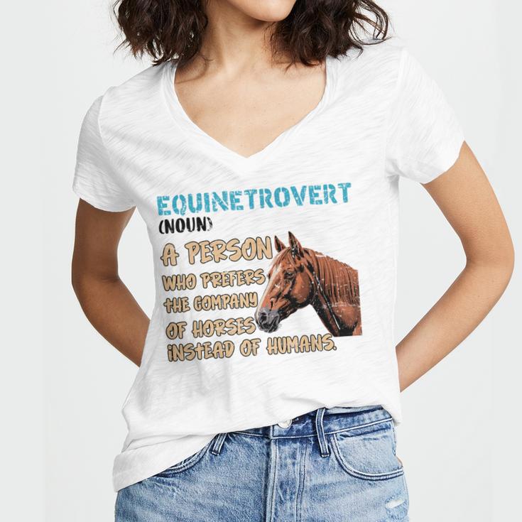 Equinetrovert Definition Equine Horse Riding Introvert Women's Jersey Short Sleeve Deep V-Neck Tshirt