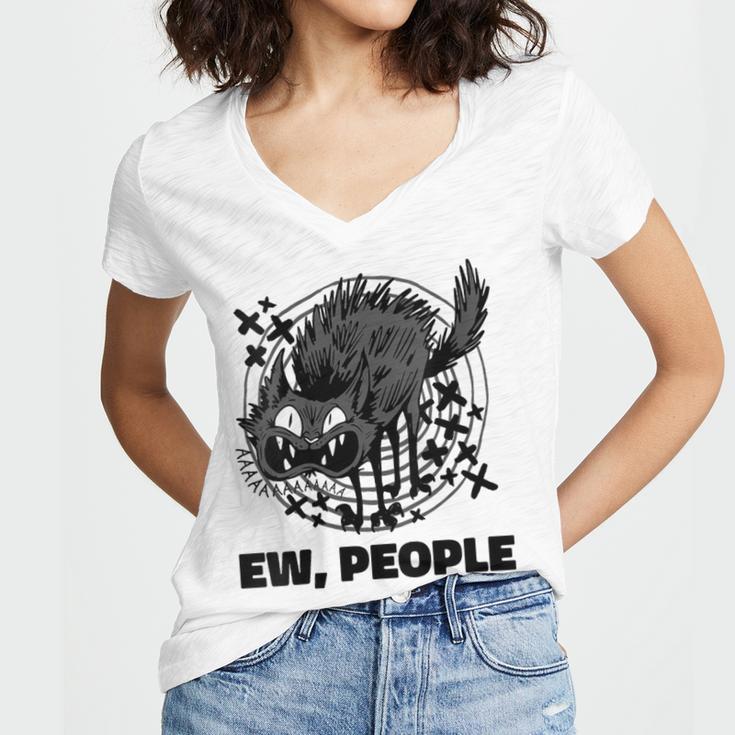 Ew People Introvert Cat Lover Crazy Cats Lady Women's Jersey Short Sleeve Deep V-Neck Tshirt