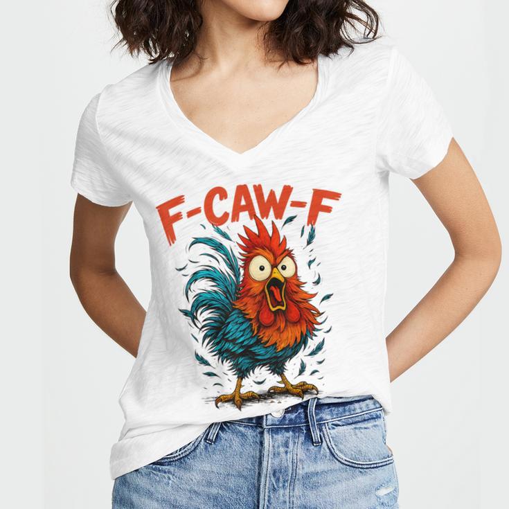 F-Caw-F Rooster F Awk F Chicken Coffee Romance Books Lover Women's Jersey Short Sleeve Deep V-Neck Tshirt