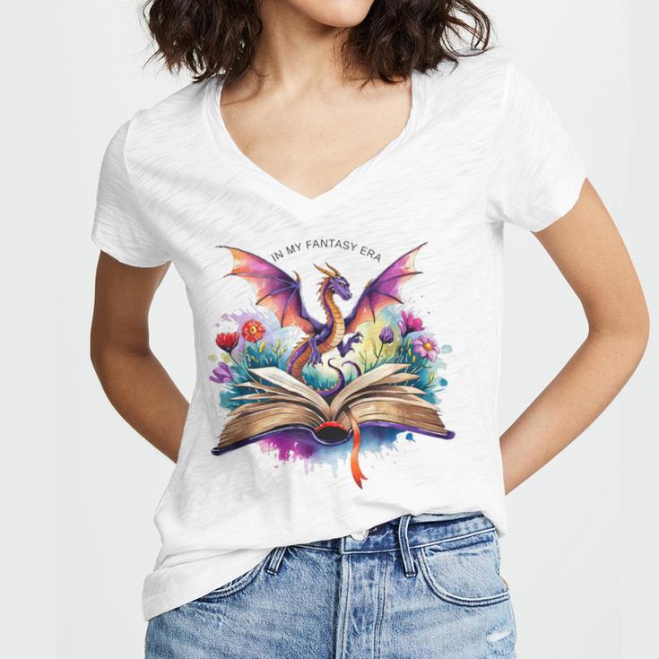 In My Fantasy Era Magic Dragon Book Women's Jersey Short Sleeve Deep V-Neck Tshirt In My Fantasy Era Magic Dragon Book Women's Jersey Short Sleeve Deep V-Neck Tshirt