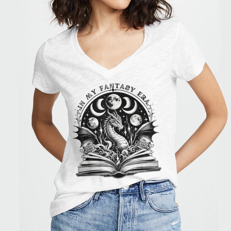 In My Fantasy Era Reading Fantasy Books Halloween Bookish Women's Jersey Short Sleeve Deep V-Neck Tshirt