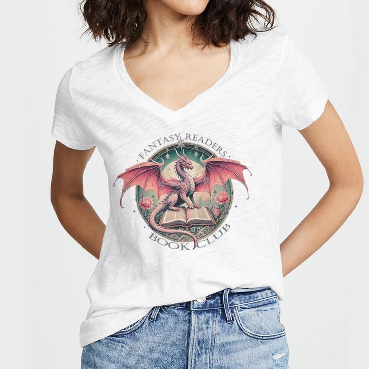 Fantasy Readers Book Club Fantasy Reader Women's Jersey Short Sleeve Deep V-Neck Tshirt