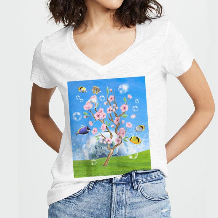 Frutiger Aero Aesthetic Tech Cherry Blossom Fishes Bubbles Raglan Baseball Tee Women's Jersey Short Sleeve Deep V-Neck Tshirt Frutiger Aero Aesthetic Tech Cherry Blossom Fishes Bubbles Raglan Baseball Tee Women's Jersey Short Sleeve Deep V-Neck Tshirt
