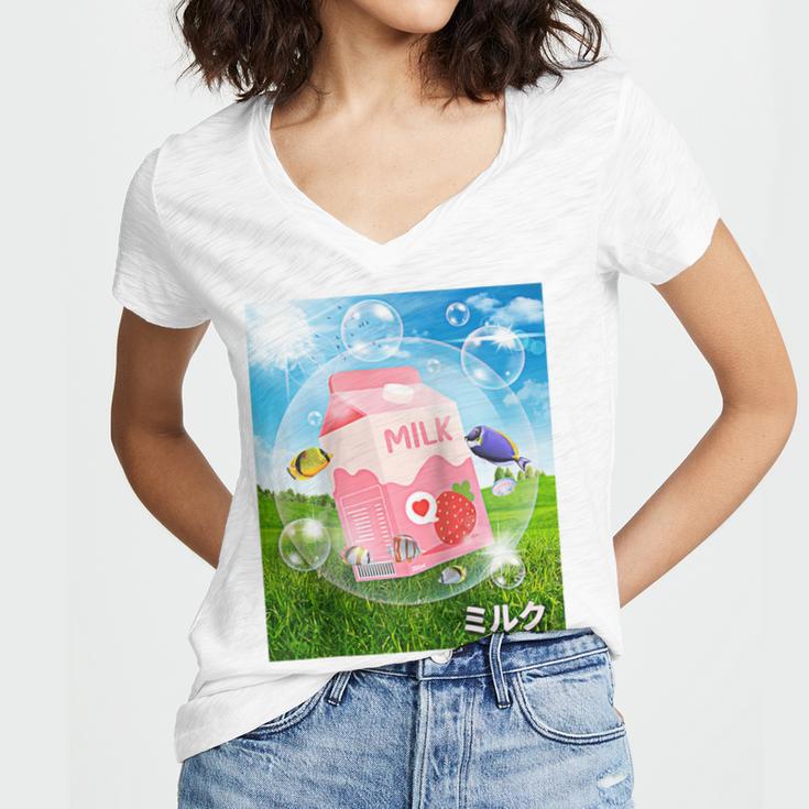 Frutiger Aero Aesthetic Tech Kawaii Strawberry Milk Fishes Raglan Baseball Tee Women's Jersey Short Sleeve Deep V-Neck Tshirt Frutiger Aero Aesthetic Tech Kawaii Strawberry Milk Fishes Raglan Baseball Tee Women's Jersey Short Sleeve Deep V-Neck Tshirt