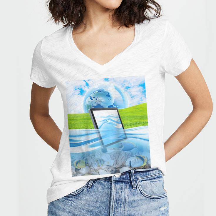 Frutiger Aero Aesthetic Tech Water Fishes Monitor Screen Raglan Baseball Tee Women's Jersey Short Sleeve Deep V-Neck Tshirt Frutiger Aero Aesthetic Tech Water Fishes Monitor Screen Raglan Baseball Tee Women's Jersey Short Sleeve Deep V-Neck Tshirt