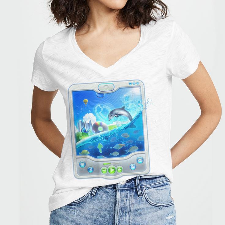 Frutiger Aero Skeuomorphism User Interface Nostalgia Premium Tri-Blend Women's Jersey Short Sleeve Deep V-Neck Tshirt