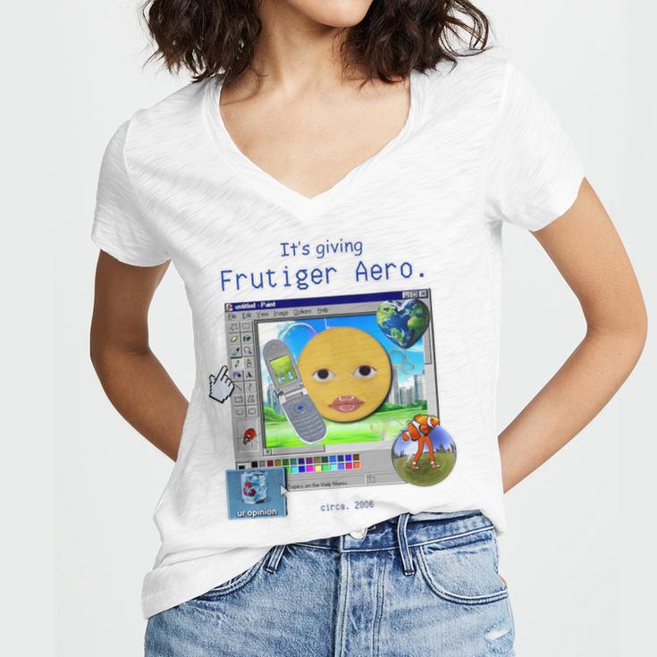 Frutiger Aero Y2K Meme Graphic 2000s Nostalgia Premium Women's Jersey Short Sleeve Deep V-Neck Tshirt Frutiger Aero Y2K Meme Graphic 2000s Nostalgia Premium Women's Jersey Short Sleeve Deep V-Neck Tshirt