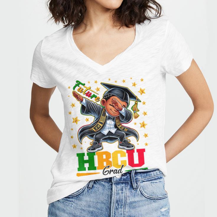 Future HBCU Grad Dabbing Kid Graduation For Boys Kids Women's Jersey Short Sleeve Deep V-Neck Tshirt