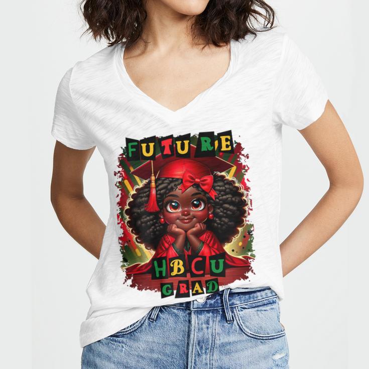 Future HBCU Grad History Girl Graduation HBCU Women's Jersey Short Sleeve Deep V-Neck Tshirt