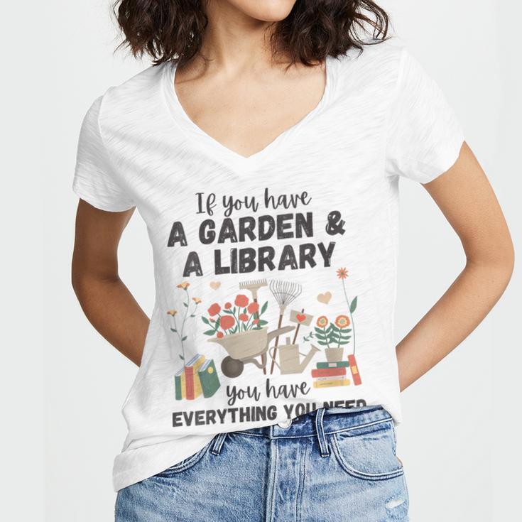 Gardening & Library Lover Books Reading Plants Cute Women's Jersey Short Sleeve Deep V-Neck Tshirt