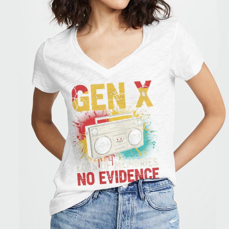 Gen X Lots Of Memories No Evidence Retro Nostalgia Humor Women's Jersey Short Sleeve Deep V-Neck Tshirt