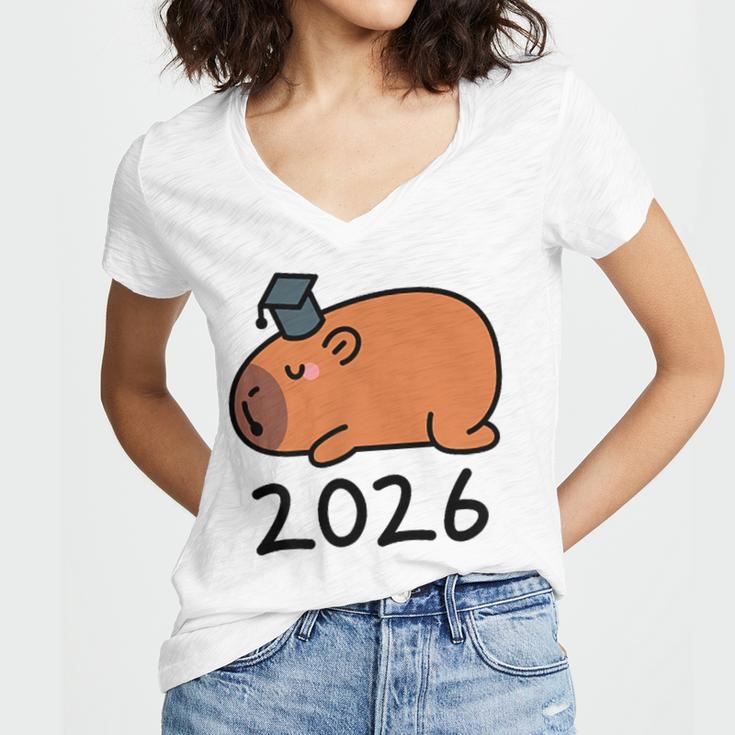 Grad Class Of 2026 Capybara Graduation Graduated Kids Women's Jersey Short Sleeve Deep V-Neck Tshirt
