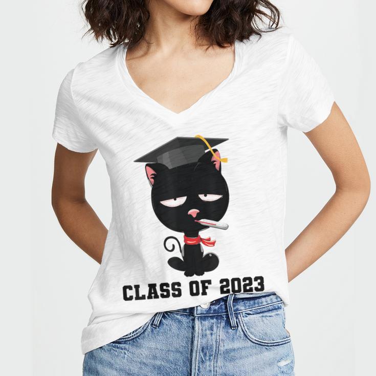 I Graduated Class Of2023 Cat Graduation Women's Jersey Short Sleeve Deep V-Neck Tshirt