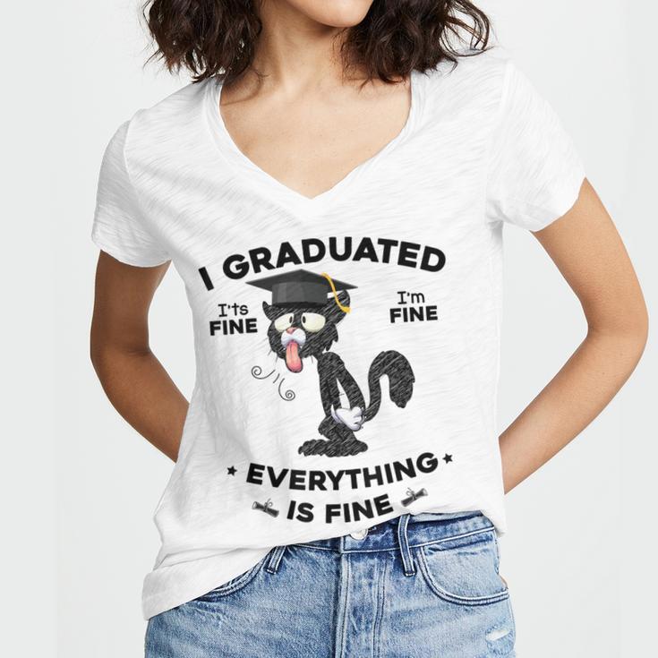 I Graduated Graduate Class 2025 Cat Graduation Women's Jersey Short Sleeve Deep V-Neck Tshirt