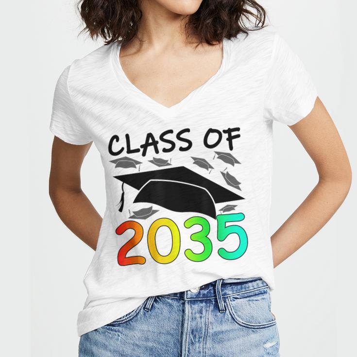 Graduation Class Of 2035 Hand Prints Space Pre-K -12th Grade Women's Jersey Short Sleeve Deep V-Neck Tshirt