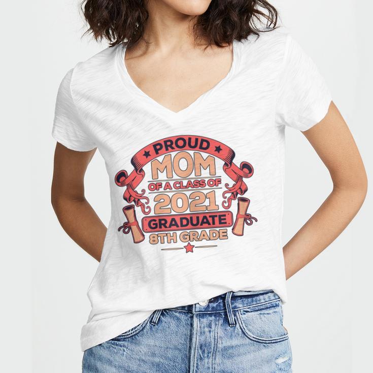 Graduation Proud Mom Of 8th Grade Graduate Women's Jersey Short Sleeve Deep V-Neck Tshirt