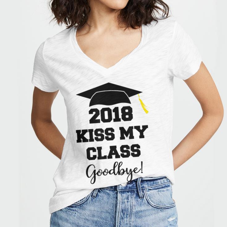 GraduationShirt Kiss My Class 2018 Goodbye Women's Jersey Short Sleeve Deep V-Neck Tshirt