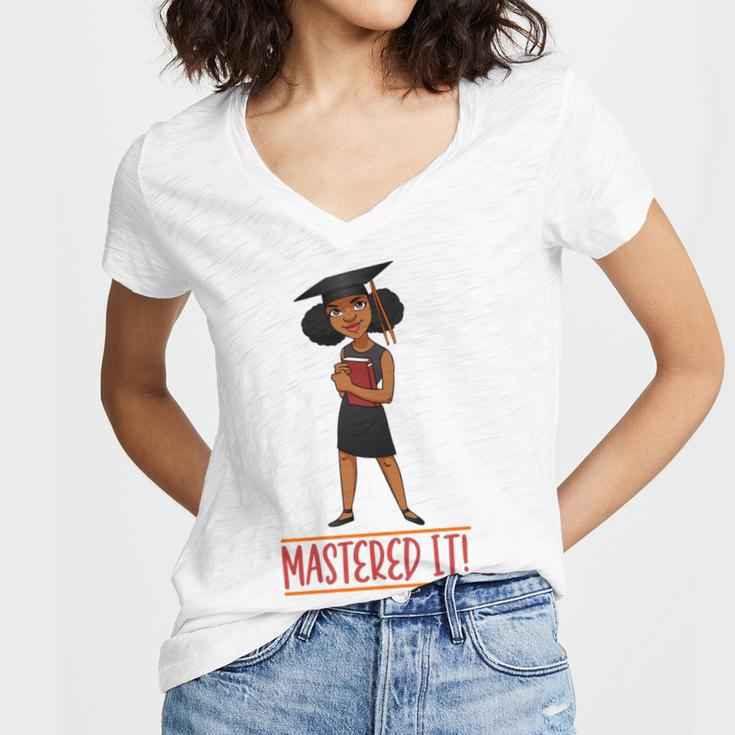 Graduation Woman Tshirt Black Melanin Masters Degree Women's Jersey Short Sleeve Deep V-Neck Tshirt