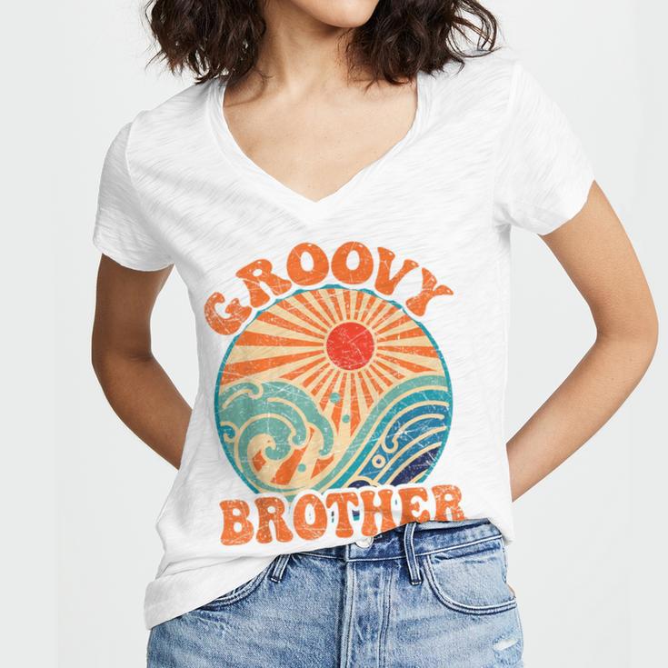 Groovy Brother 70s Aesthetic Nostalgia 1970's Retro Brother Women's Jersey Short Sleeve Deep V-Neck Tshirt Groovy Brother 70s Aesthetic Nostalgia 1970's Retro Brother Women's Jersey Short Sleeve Deep V-Neck Tshirt