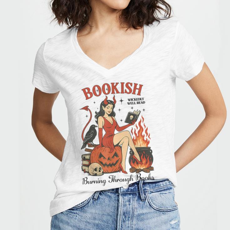 Halloween Bookish Witchy Book Club Hot Girls Read Women's Jersey Short Sleeve Deep V-Neck Tshirt Halloween Bookish Witchy Book Club Hot Girls Read Women's Jersey Short Sleeve Deep V-Neck Tshirt
