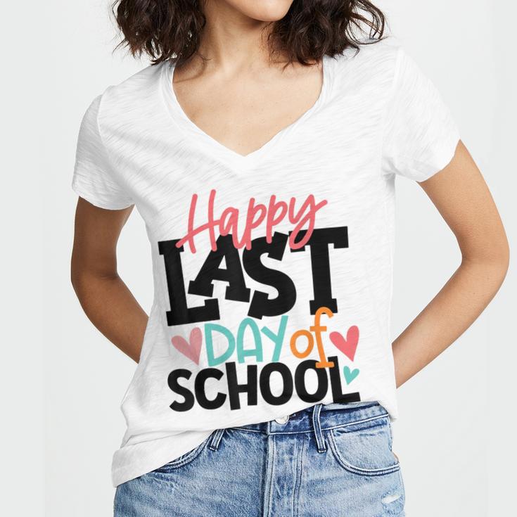 Happy Last Day Of School Kids Teacher Student Graduation Women's Jersey Short Sleeve Deep V-Neck Tshirt