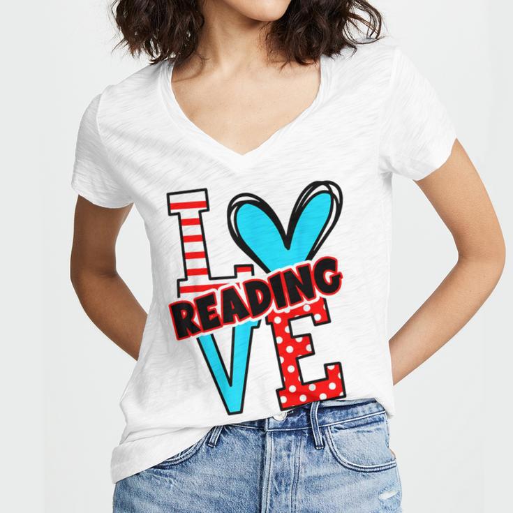 I Heart Books Love Reading Red And Stripe Animated Cat For Men Women Girls Kids Women's Jersey Short Sleeve Deep V-Neck Tshirt I Heart Books Love Reading Red And Stripe Animated Cat For Men Women Girls Kids Women's Jersey Short Sleeve Deep V-Neck Tshirt